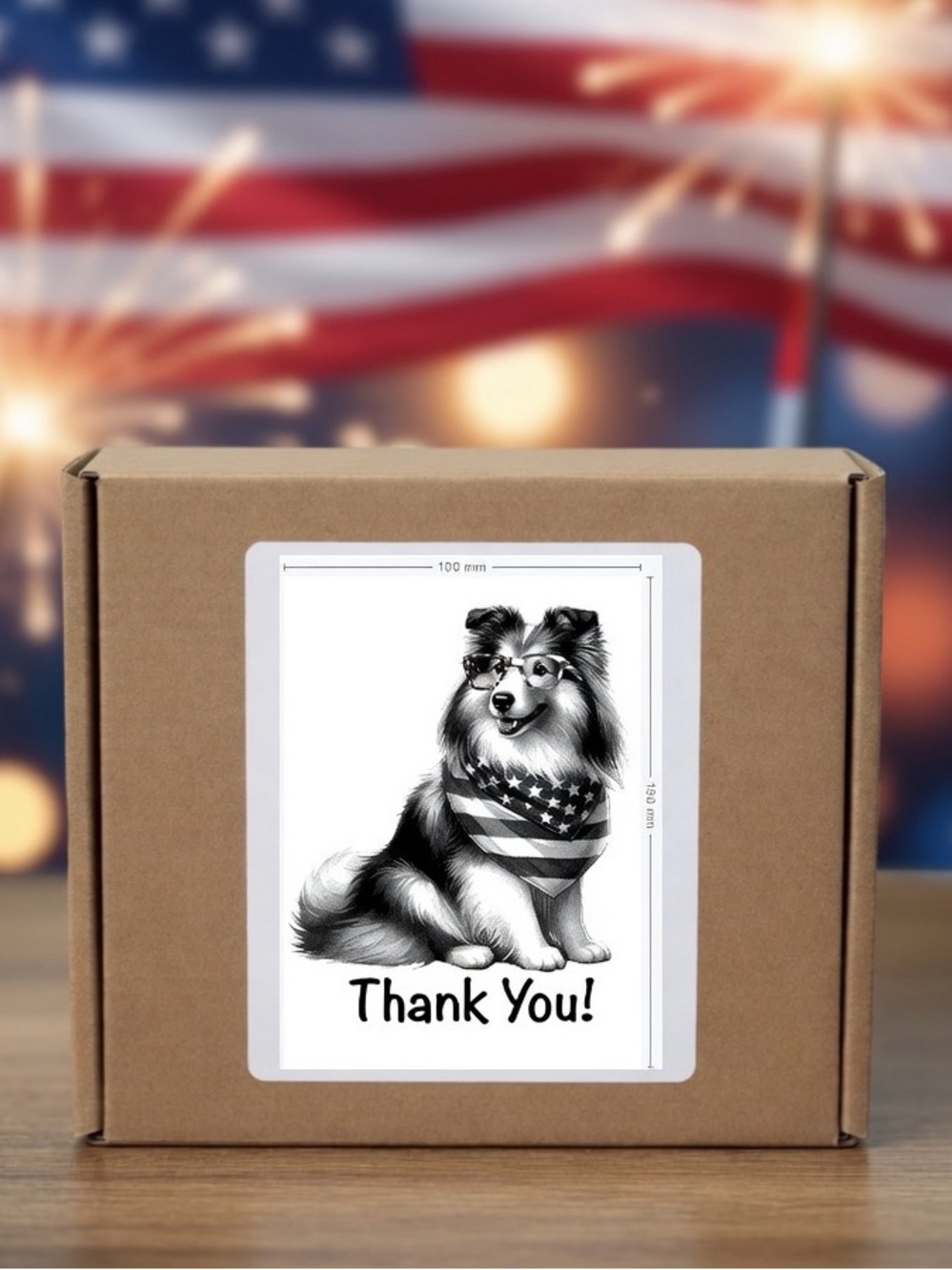 Patriotic Collie Thank You Stickers 
4”x6”-100ct.